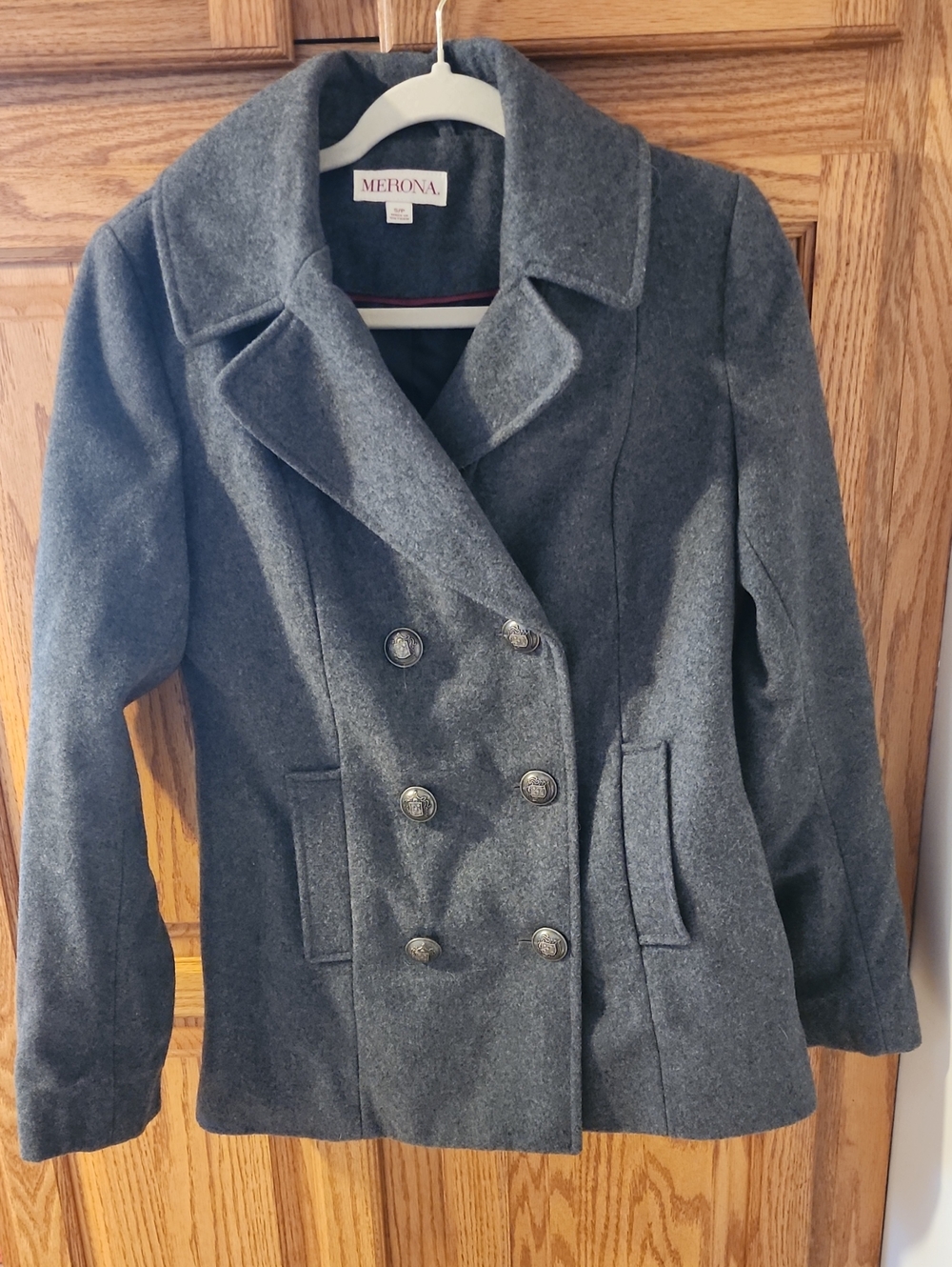 Merona Women's Dark Gray Double-Breasted Peacoat Size Small